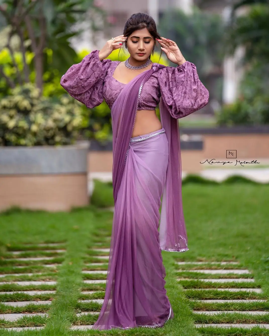 Vasanthi Krishnan Wearing Violet Saree Blouse